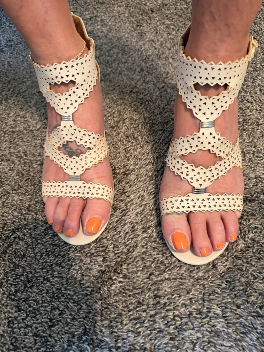 XOXO Cream Laser-Cut Gladiator Sandals
